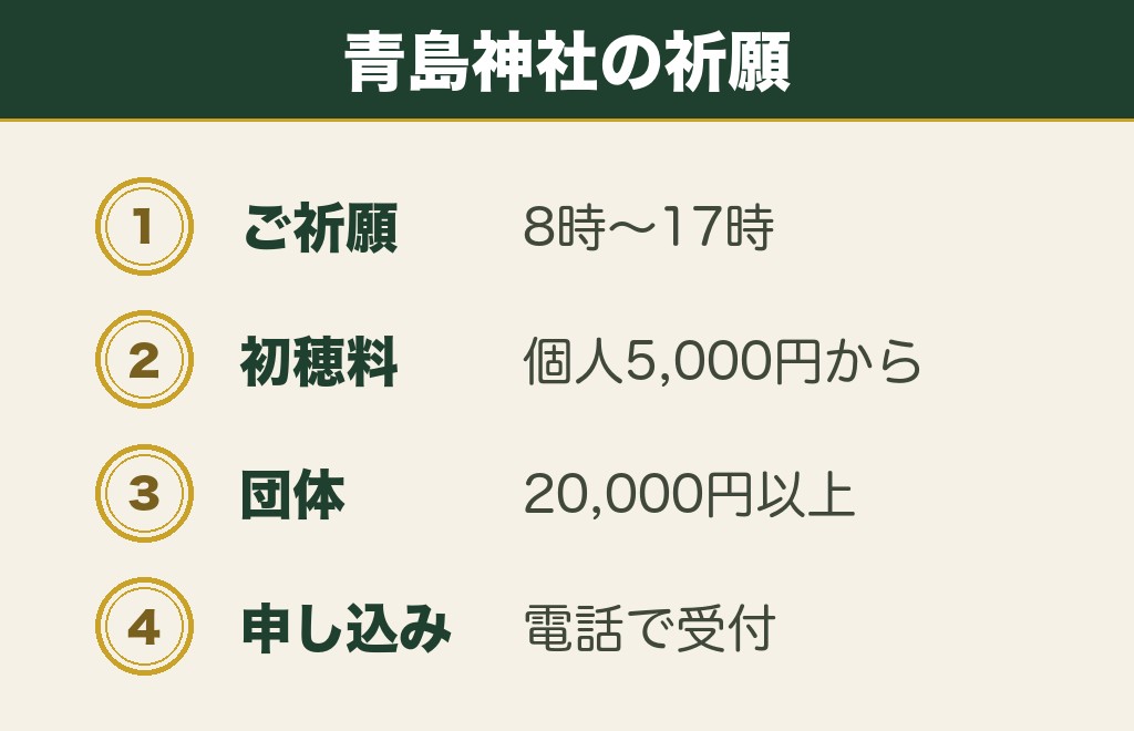 青島神社の縁結び祈願と受付時間・初穂料