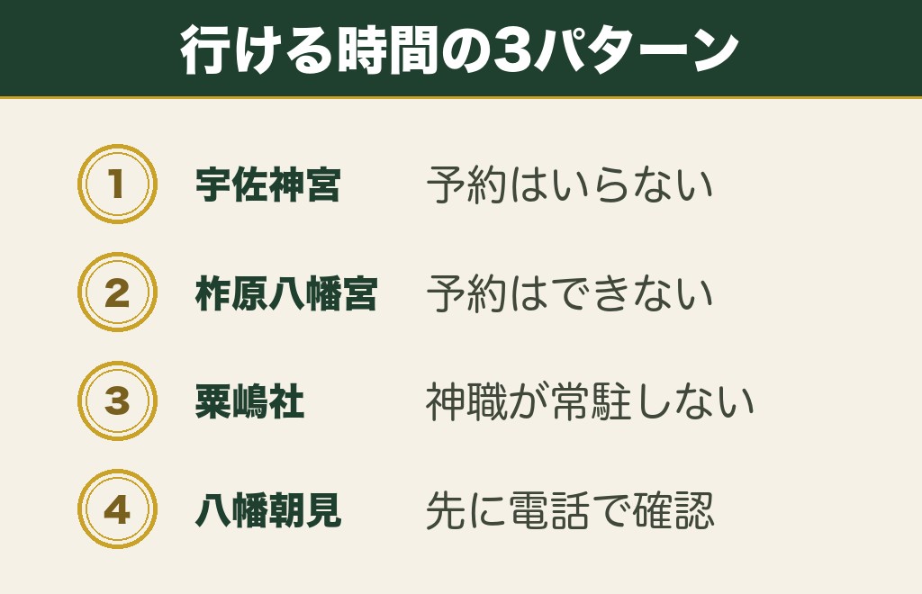 大分の縁結び神社は予約と神職の常駐で3つに分かれる